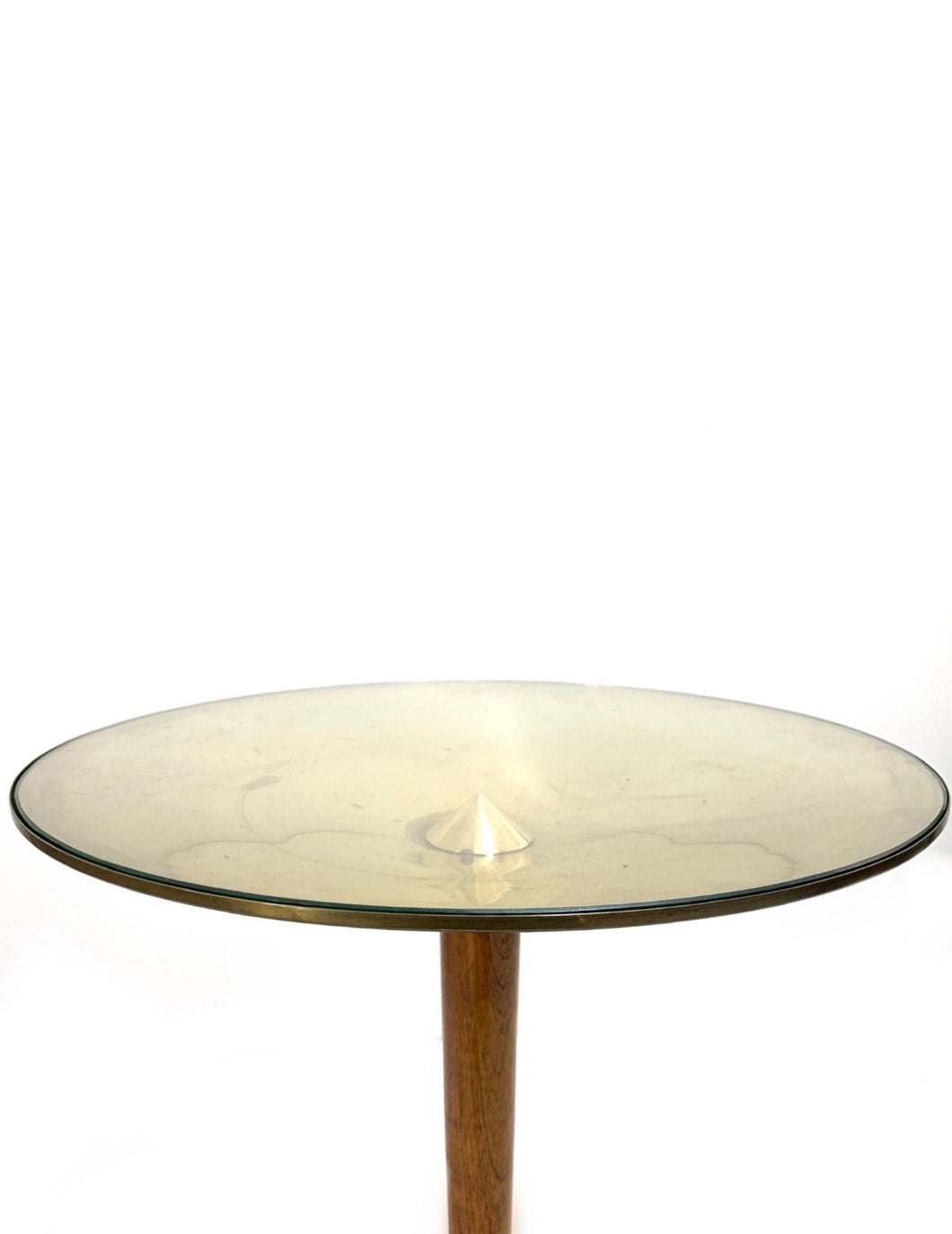 MIDCENTURY OCCASIONAL TABLE GLASS IN BRASS AND WALNUT